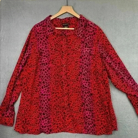 Lane Bryant Animal Print Blouse Womens 22/24 100% Poly lightweight Res pink 0385 - Picture 1 of 7